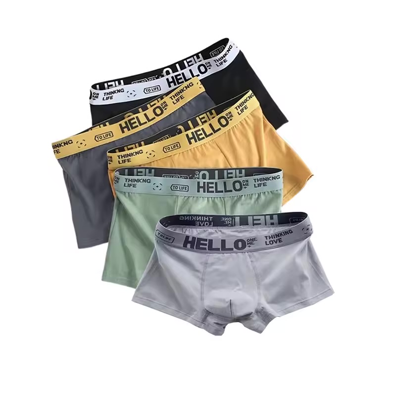 Men's Sporty Graphic Waistband Boxer Briefs – 5-Pack Smooth Stretch Trunks with "HELLO" Typography Print