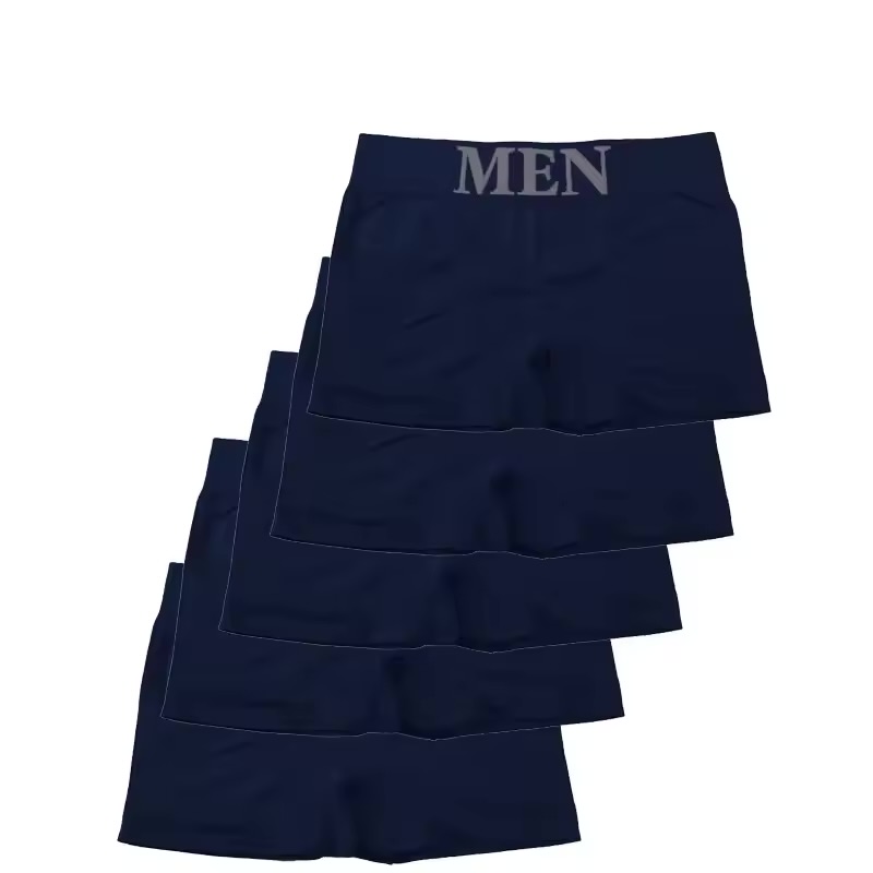 Men's Seamless Stretch Boxer Briefs 5-Pack – Solid Navy Blue Comfort Trunks with Tonal Knit-In Waistband Logo