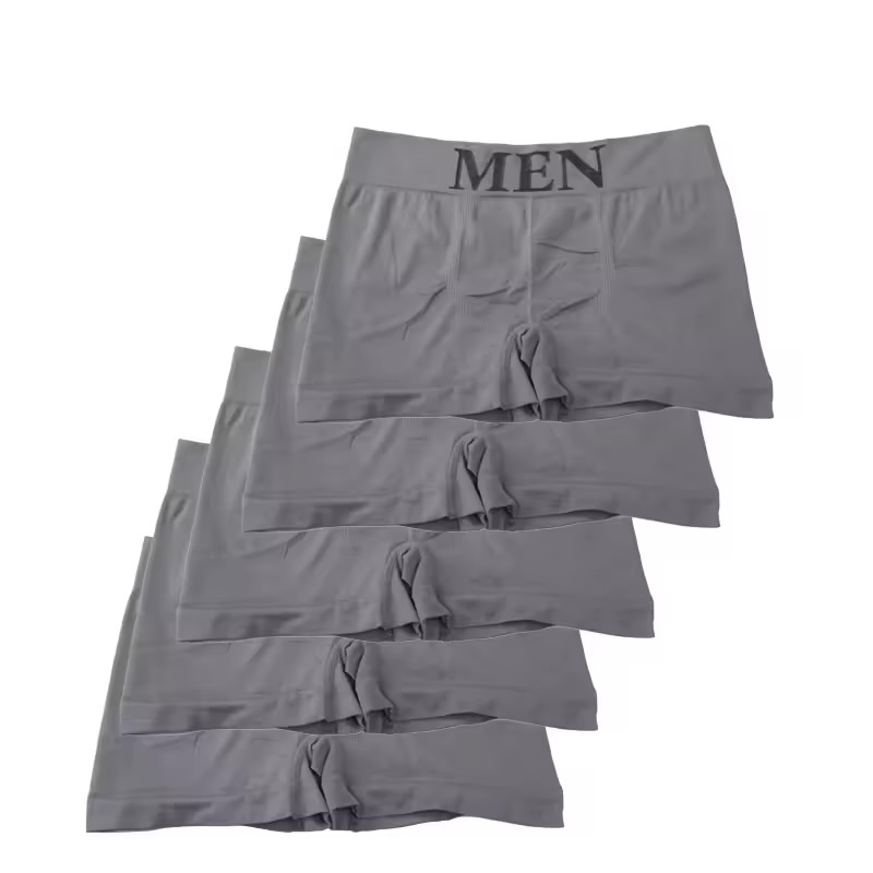 Men's Seamless Stretch Boxer Briefs 5-Pack – Solid Charcoal Grey Comfort Trunks with Centered Knit Typography