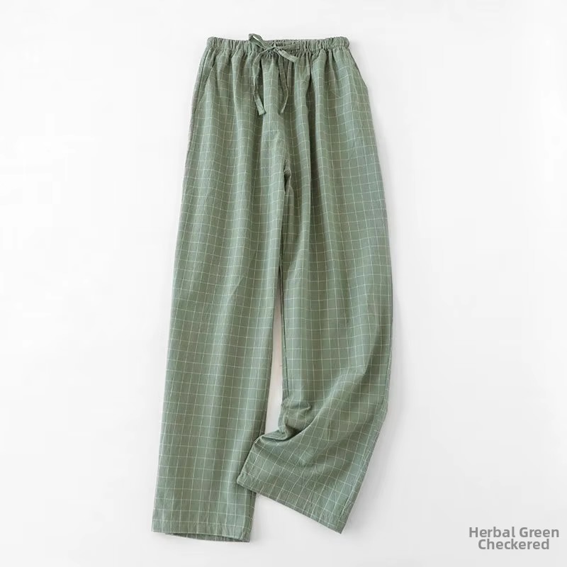 Men's Herbal Green Checkered Cotton Pajama Pants – Lightweight Lounge Trousers with Drawstring Elastic Waist