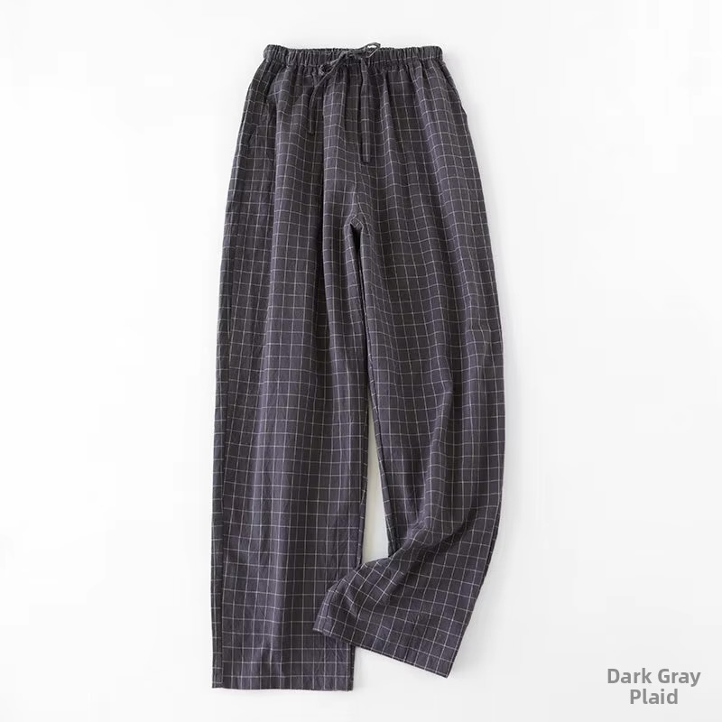 Men's Dark Gray Plaid Cotton Pajama Pants – Lightweight Lounge Trousers with Drawstring Elastic Waist