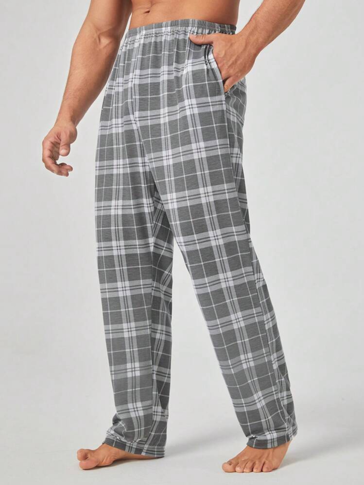 Men's Casual Comfort Pajama Set – Black Long-Sleeve Crewneck Top and Plaid Tartan Lounge Pants Two-Piece Sleepwear Set 2