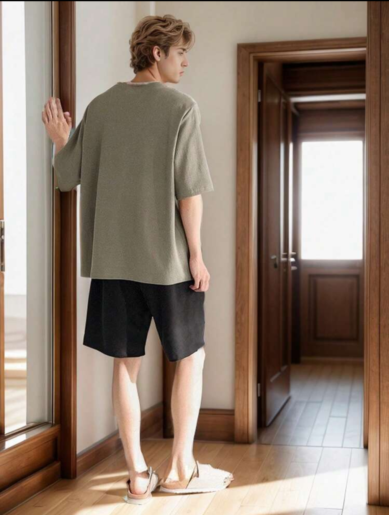 Men's Minimalist Blue Ombre Dip-Dye Two-Piece Loungewear Set – "FASHION" Printed Short-Sleeve T-Shirt and Matching Casual Elastic-Waist Shorts Co-Ord 3