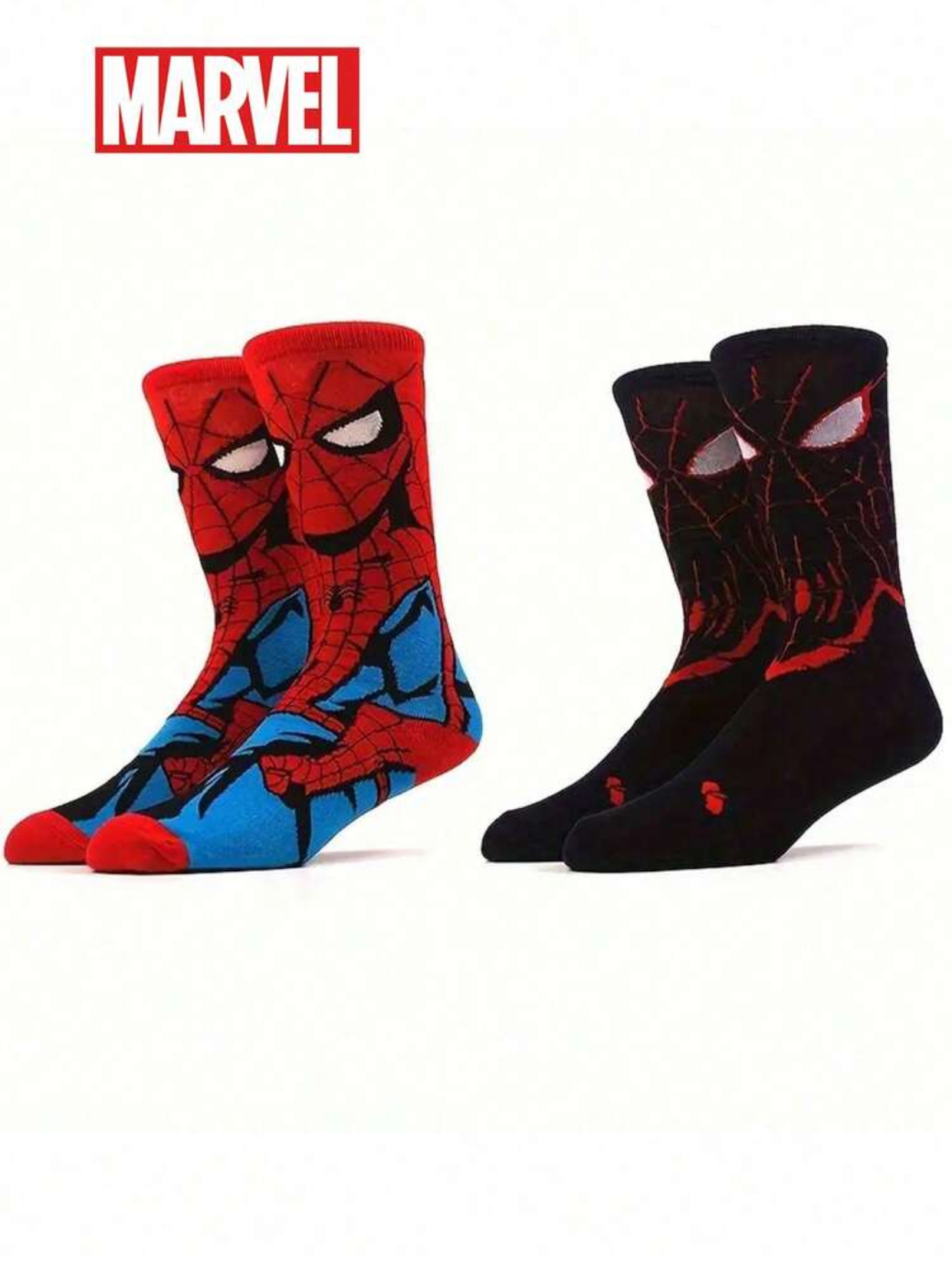 Official Marvel Spider-Man Miles Morales Crew Socks – Black and Red Web-Slinger Graphic Knit Streetwear Socks