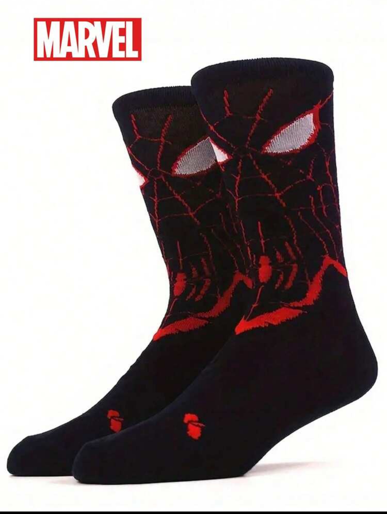 Official Marvel Spider-Man Miles Morales Crew Socks – Black and Red Web-Slinger Graphic Knit Streetwear Socks 2