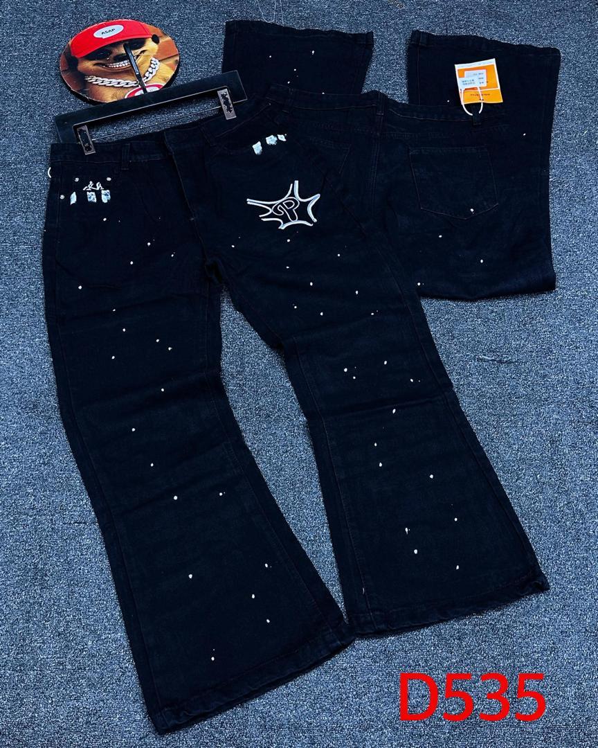 Gothic Cyber-Y2K Spider Web Graphic Pitch Black Jeans (Style D535)