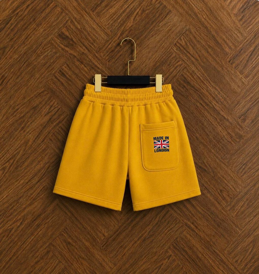 Premium Heavyweight Fleece Drawstring Athleisure Sweat Shorts with Embroidered Union Jack Made in London Graphic Motif – Vibrant Crimson Red 2