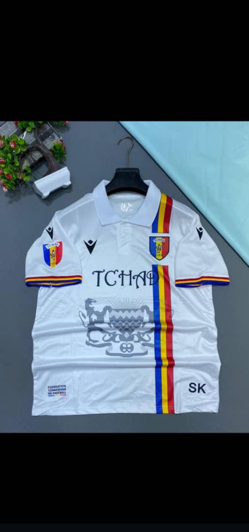 Chad National Team Official Macron Away Polo Jersey with Tricolor Federation Stripes – Brilliant White