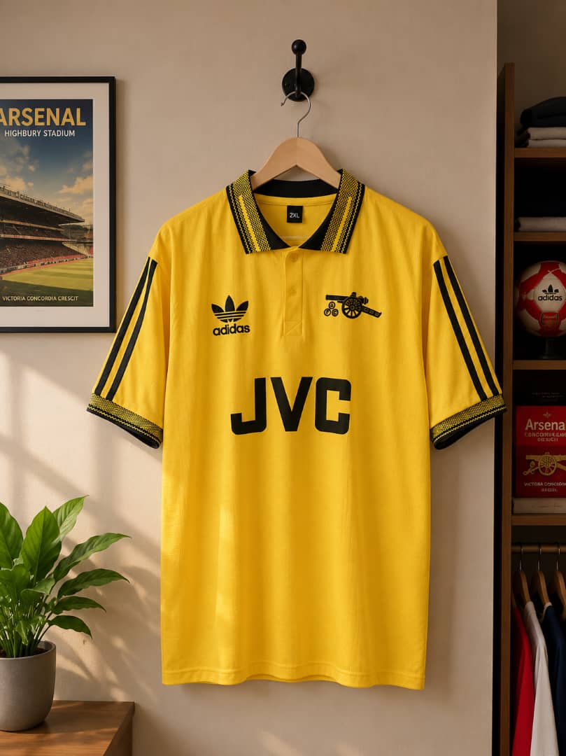 Arsenal F.C. 1991-1993 Retro "Bruised Banana" Inspired Away Polo Jersey with Classic JVC Sponsor – High-Vibrancy Yellow