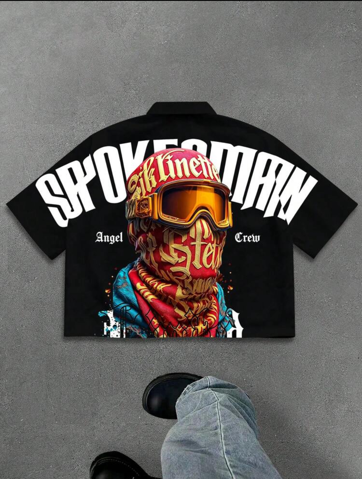 SPOKESMAN Simple Things Men's Streetwear Black Oversized Short Sleeve Button-Down Shirt with Graphic Pocket Print 2
