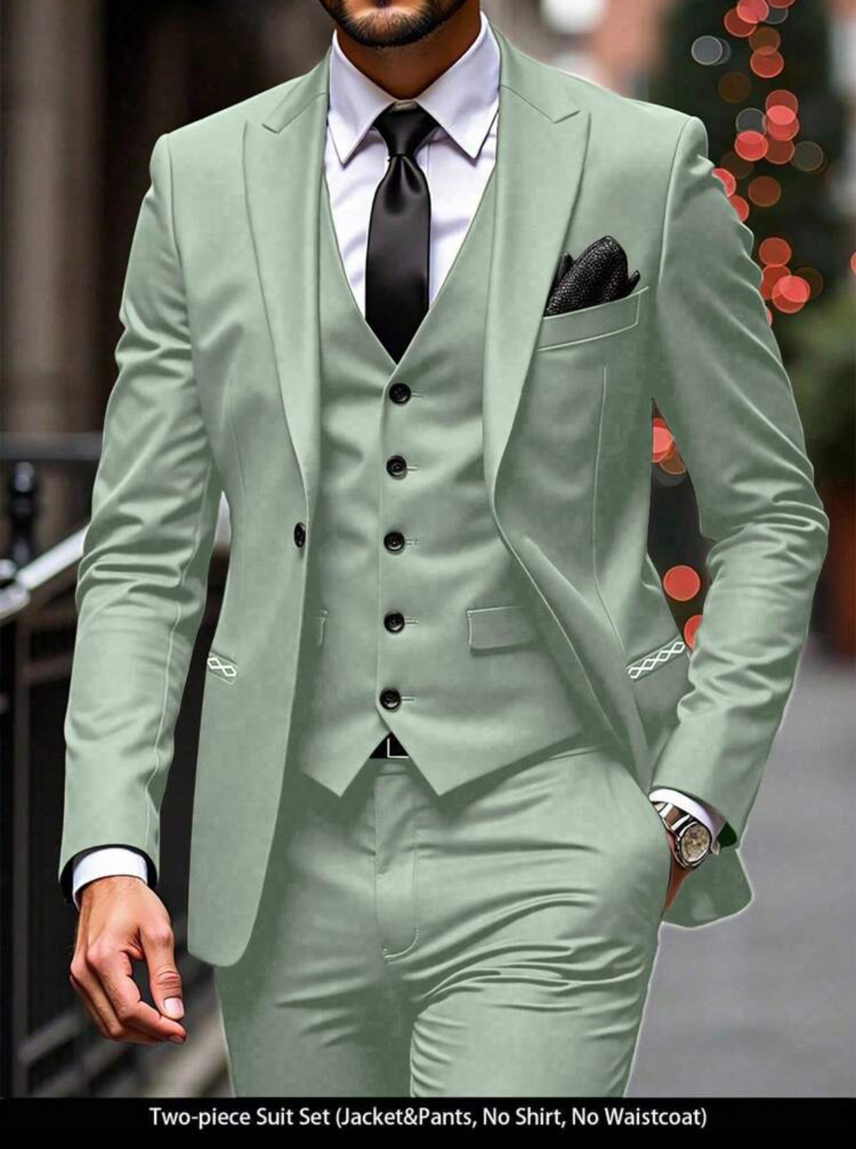 Men's Premium Bespoke Tailored Navy Blue Three-Piece Suit with Vest, Blazer, and Trousers Elegant Formal Set 3