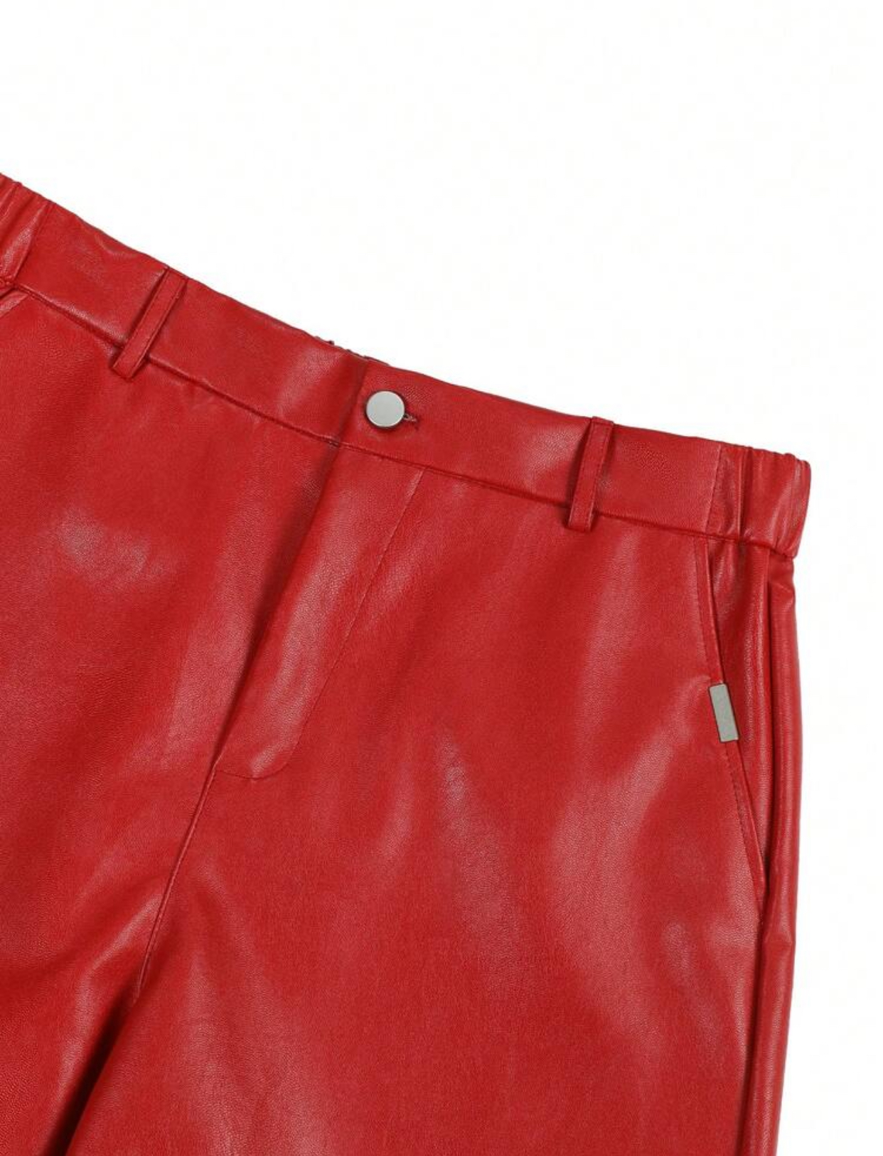 Statement Cherry Red Heavyweight Faux-Leather Ultra Wide-Leg Slouchy Trousers Featuring an Elasticized Gathering Waistband with Stitched Belt Loops and an Oversized Pool-Hem Silhouette 3