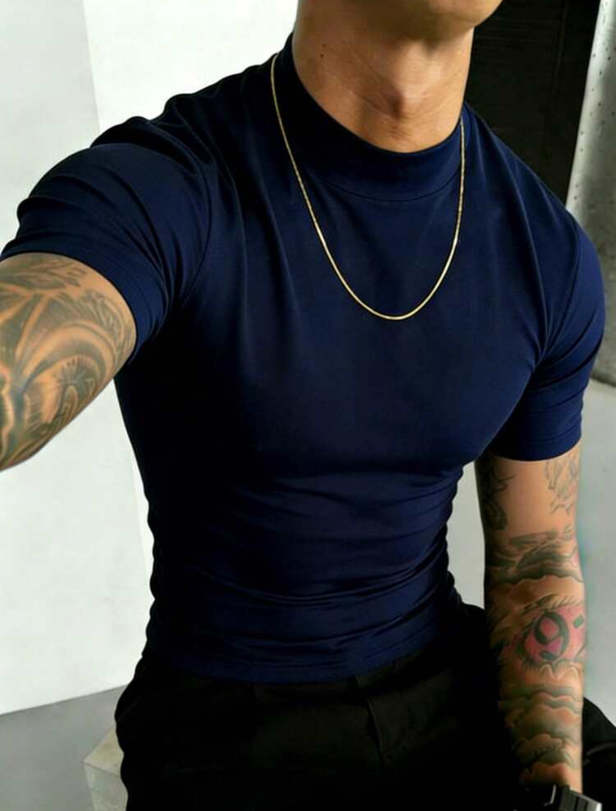 High-Minimalist Premium Fitted Crisp White Short-Sleeve Mock-Neck T-Shirt Crafted from Luxury Heavyweight Smooth Knit Cotton Blend with a Structured Raised Ribbed Collar Profile 2