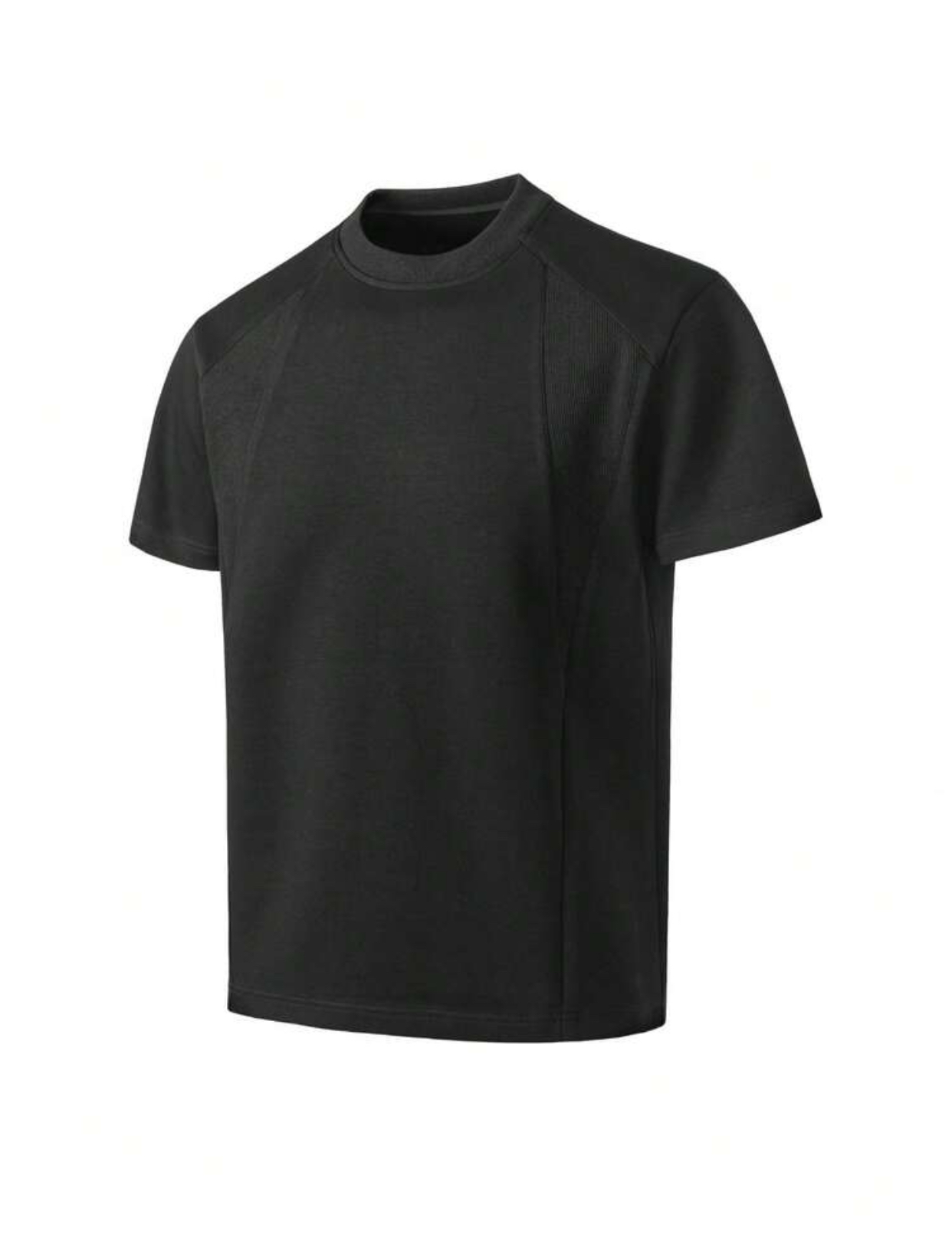 Athleisure-Inspired Off-White Premium Paneled Crewneck Short-Sleeve T-Shirt Featuring Subtle Textured Vertical Ribbed Side Inserts and Ergonomic Curved Raglan Shoulder Seams