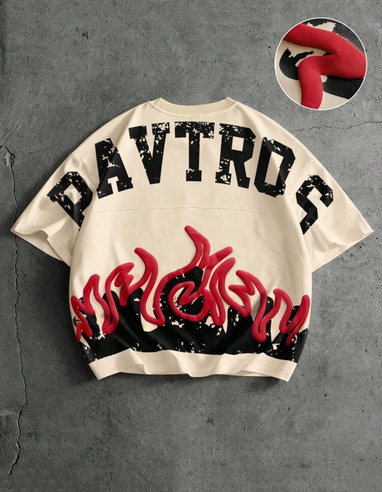 Minimalist Heavyweight Cream Boxy Oversized Drop-Shoulder T-Shirt Featuring a Centered Distressed Black Stencil-Style "PAVTROS" Typography Graphic 2
