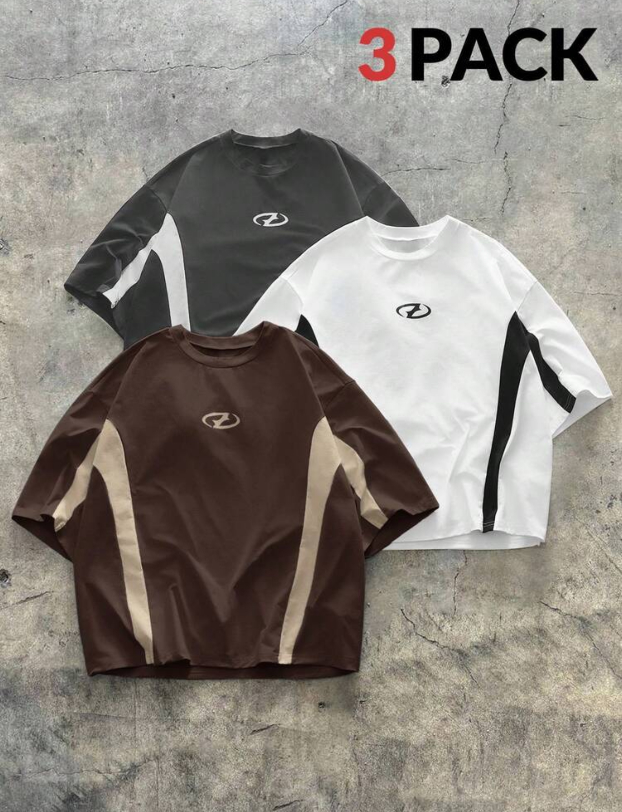 Y2K Cyber-Sportswear Heavyweight Panelled T-Shirt Capsule Collection in Navy Blue, Charcoal Grey, and Jet Black Featuring Aggressive Angular Side Strips and a Centered Minimalist Oval Cyber Emblem 2
