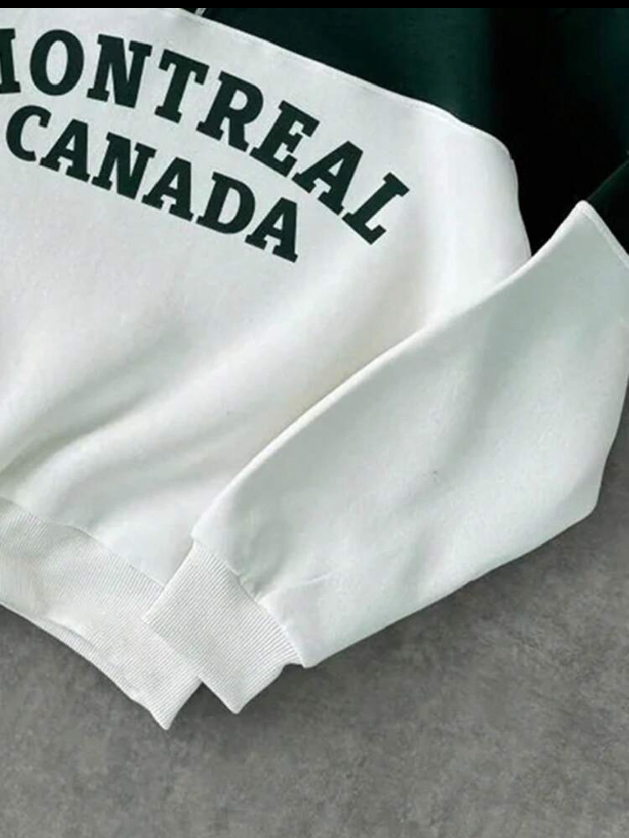 Color-Blocked Forest Green and White Half-Zip "Montreal Canada" Polo Sweatshirt 3
