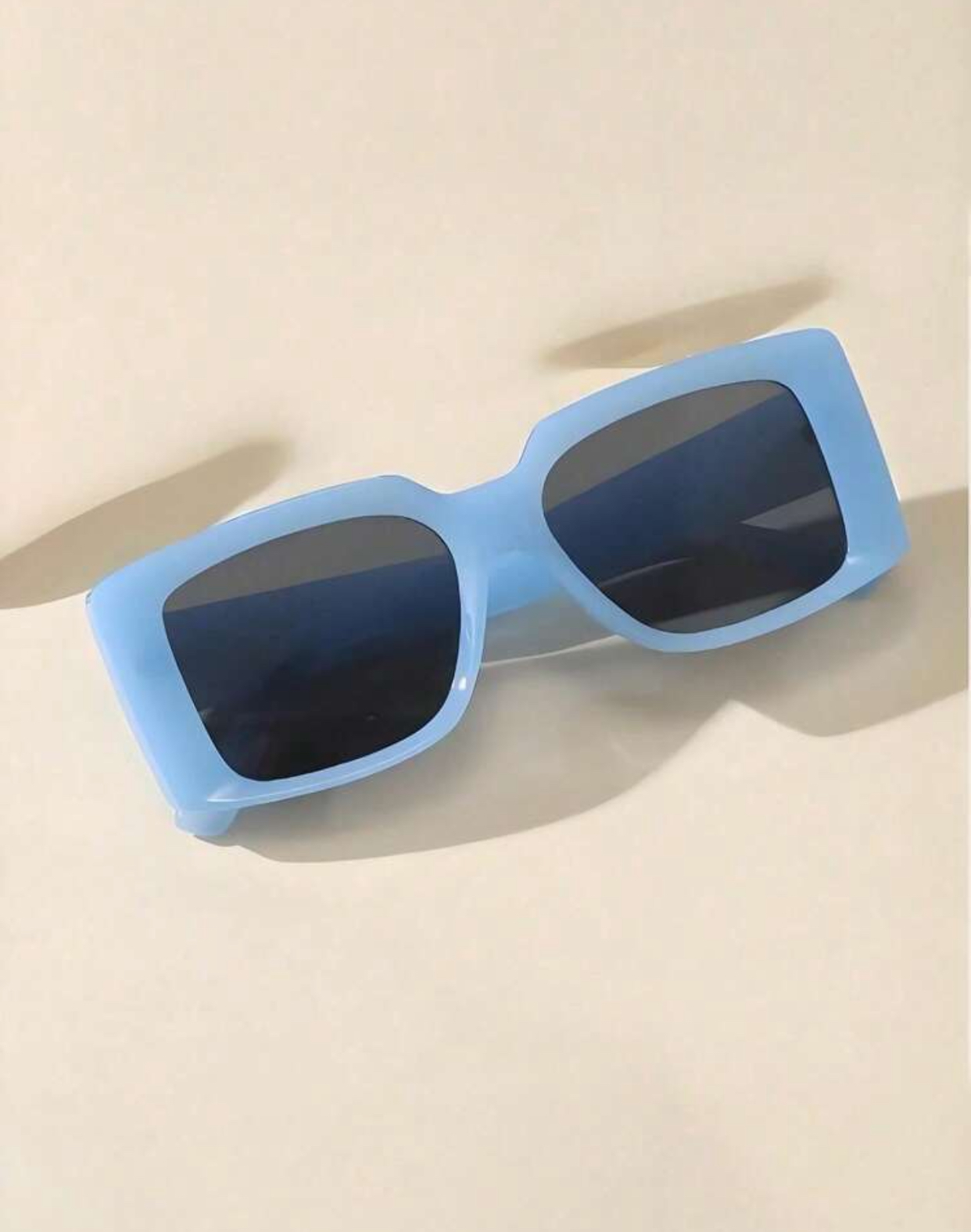 Cyber-Retro Thick-Frame Rectangular Sunglasses in Translucent Powder Blue