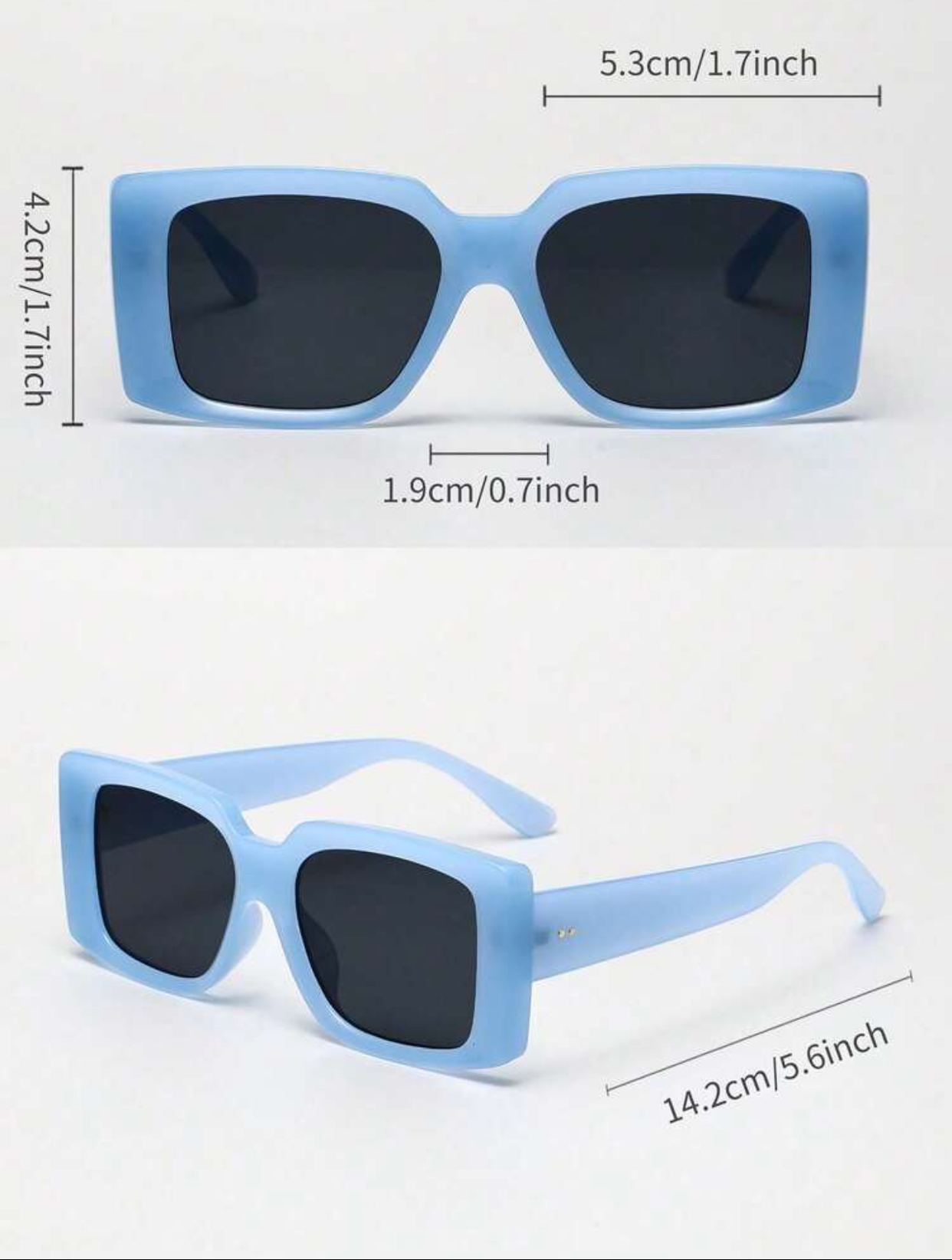 Cyber-Retro Thick-Frame Rectangular Sunglasses in Translucent Powder Blue 3