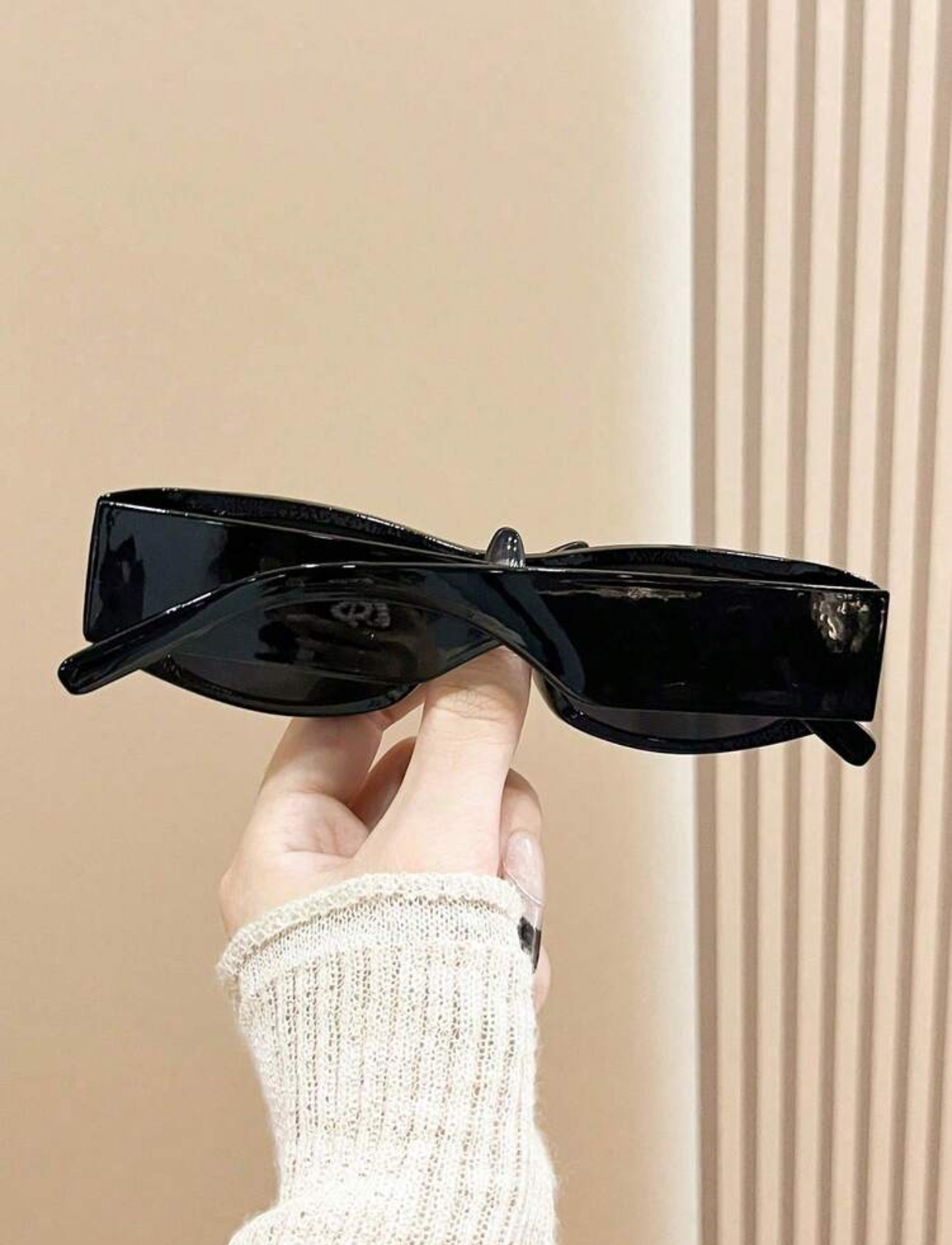 Streetwear Neo-Noir Slim Rectangular Sunglasses in High-Gloss Onyx Black