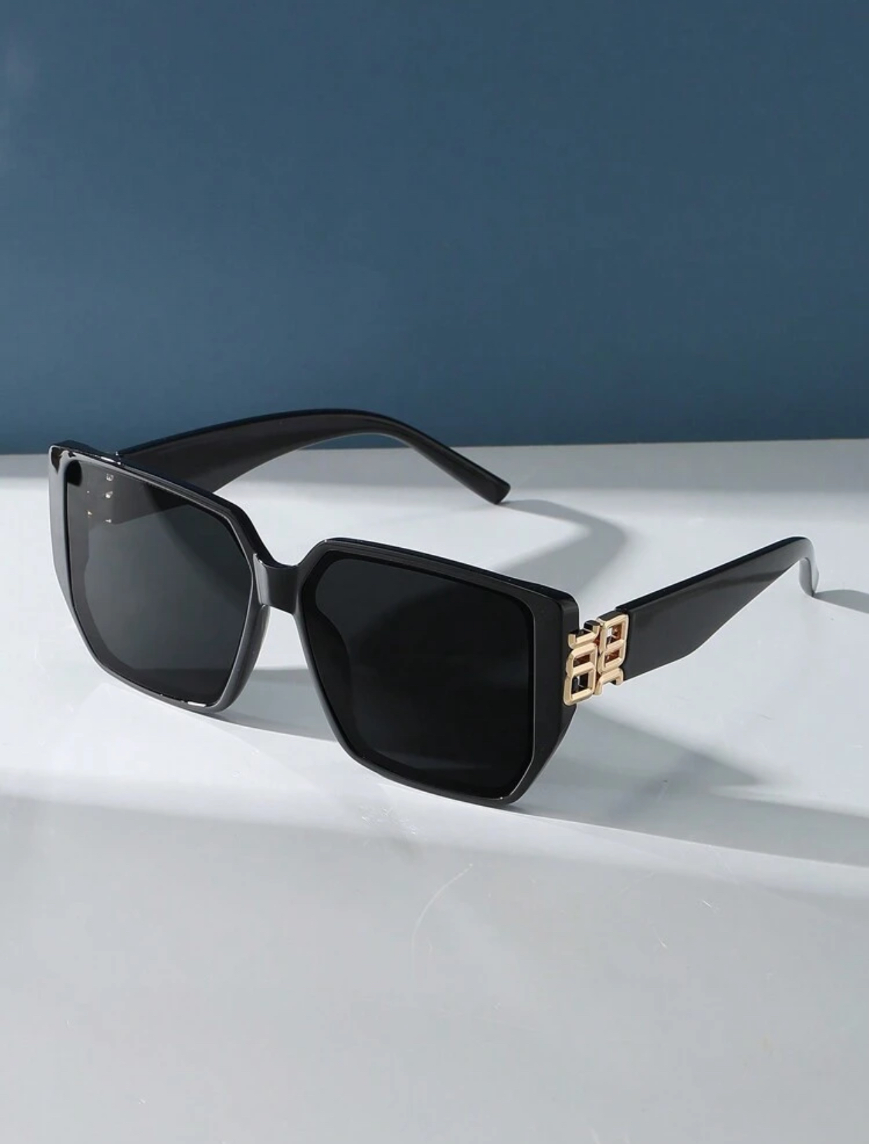 Luxury Statement Oversized Soft-Square Sunglasses with Sculpted Gold Hinge Hardware