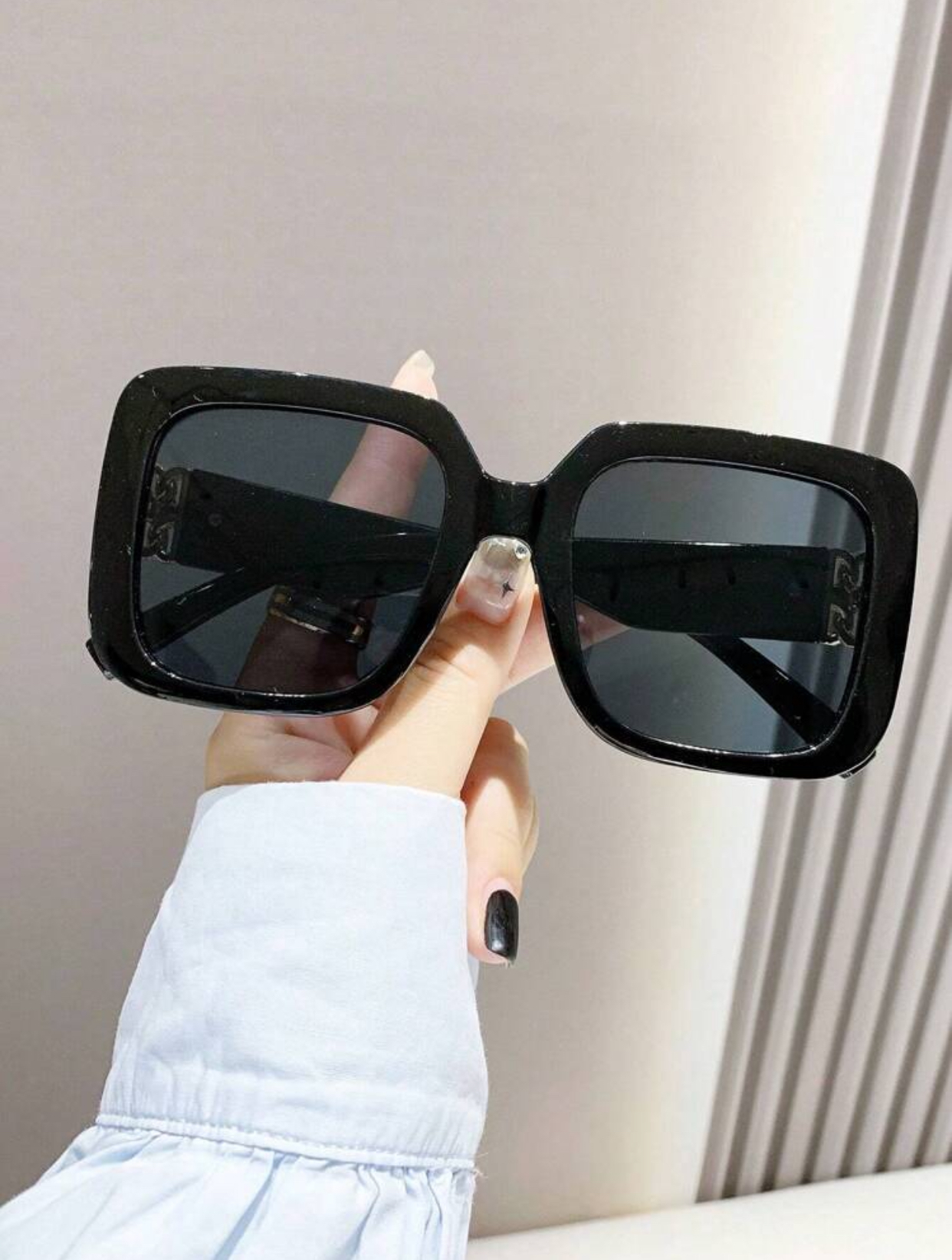 Modernist Heavy-Rimmed Square Sunglasses in Polished Jet Black 2