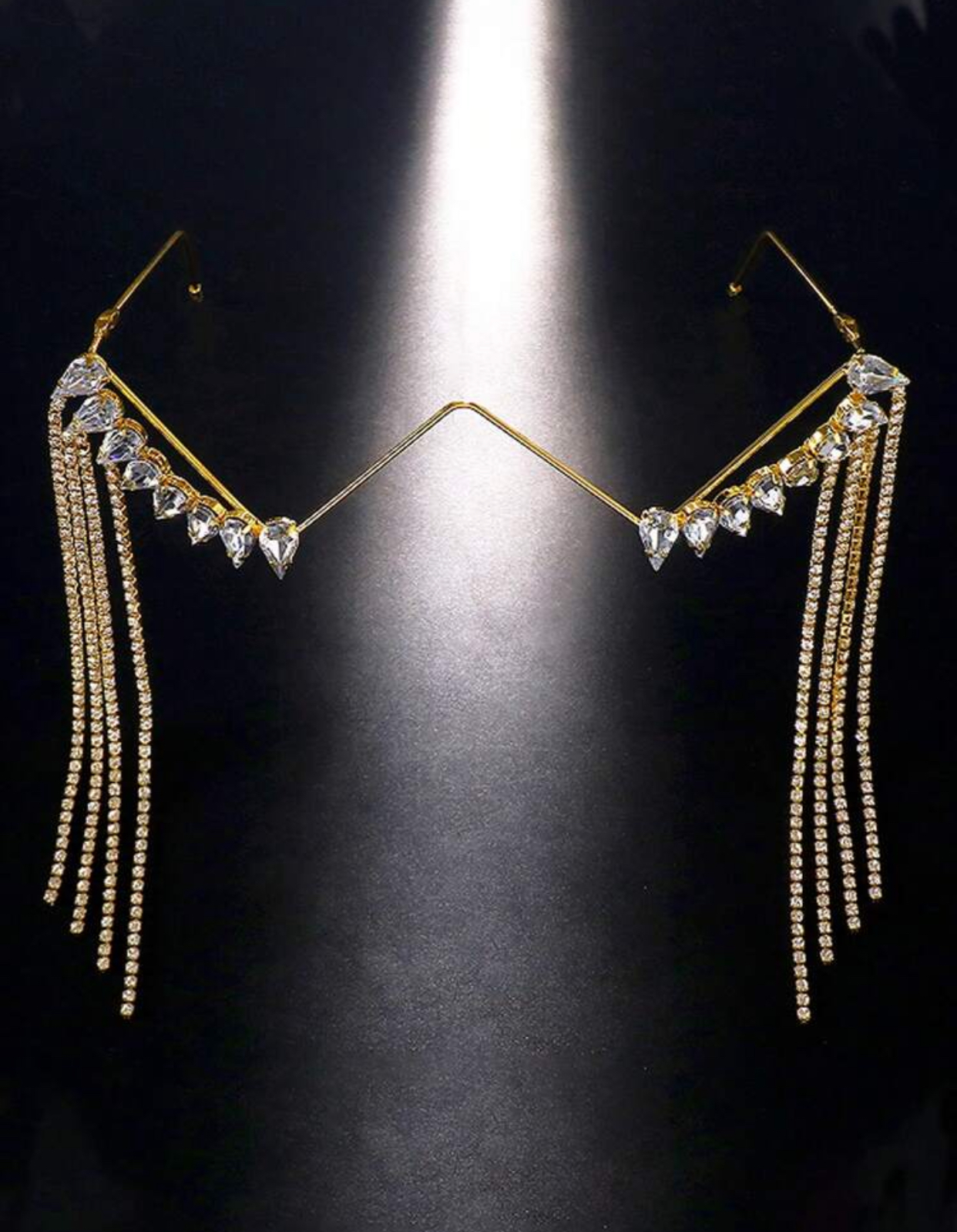 High-Fashion Chevron Diamond-Strand Face Frame with Hanging Tassels