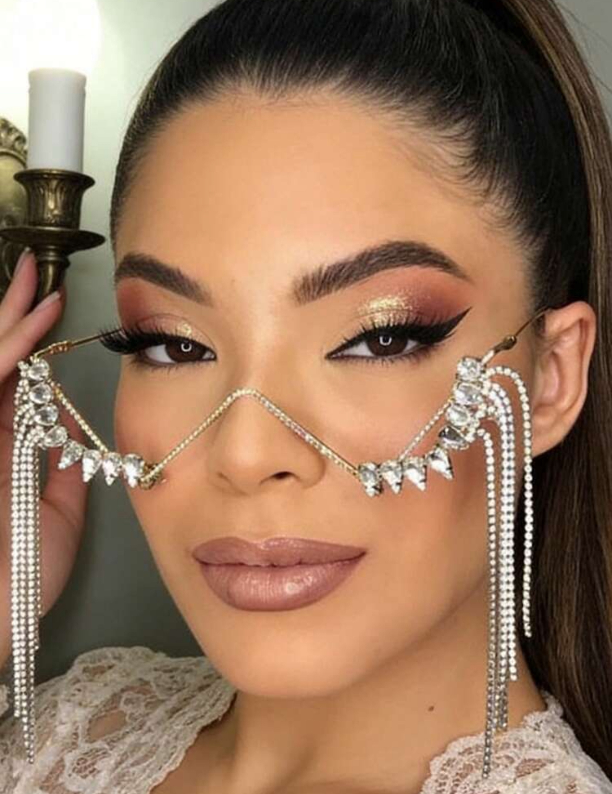 High-Fashion Chevron Diamond-Strand Face Frame with Hanging Tassels 2