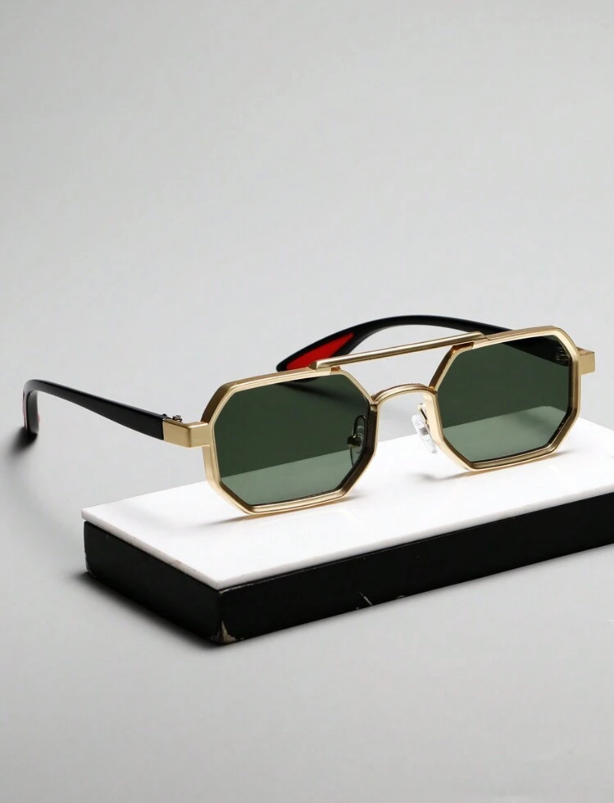Archival Minimalist Micro-Rectangular Sunglasses in Polished Gold 3