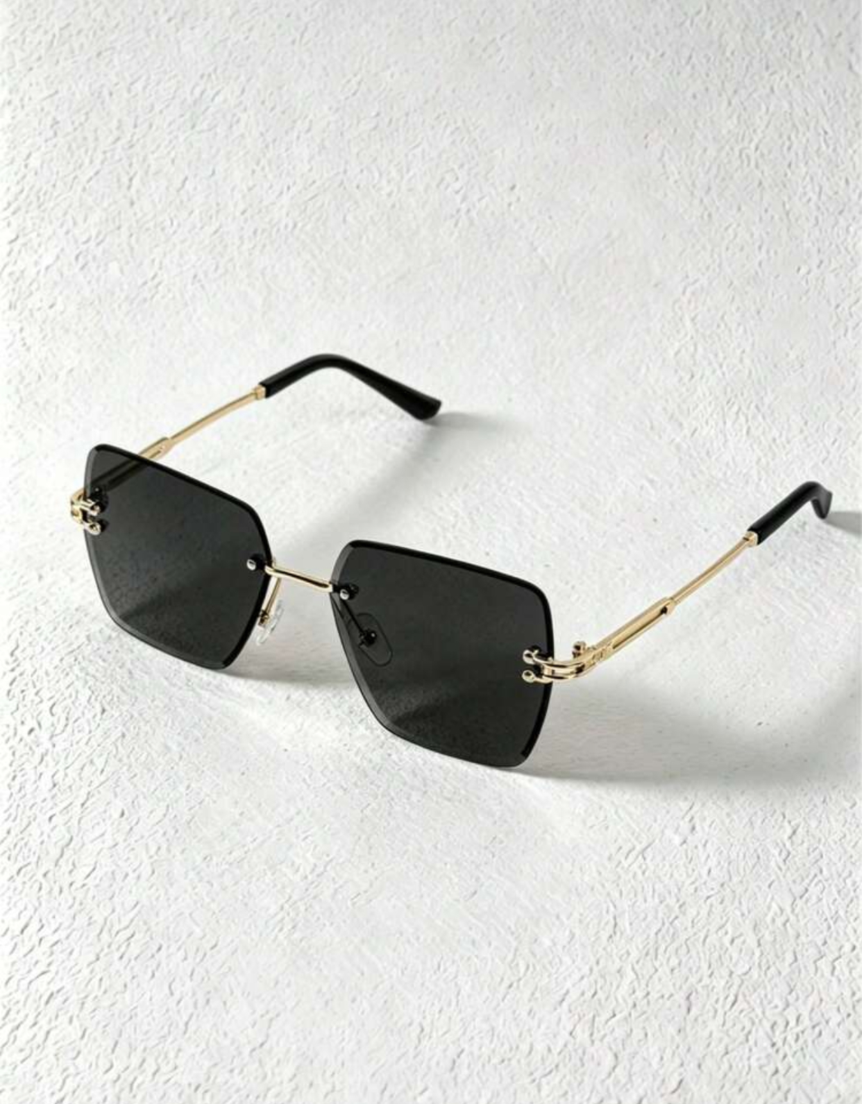Bohemian Luxury Rimless Hexagonal Sunglasses with Gold Clasp Details