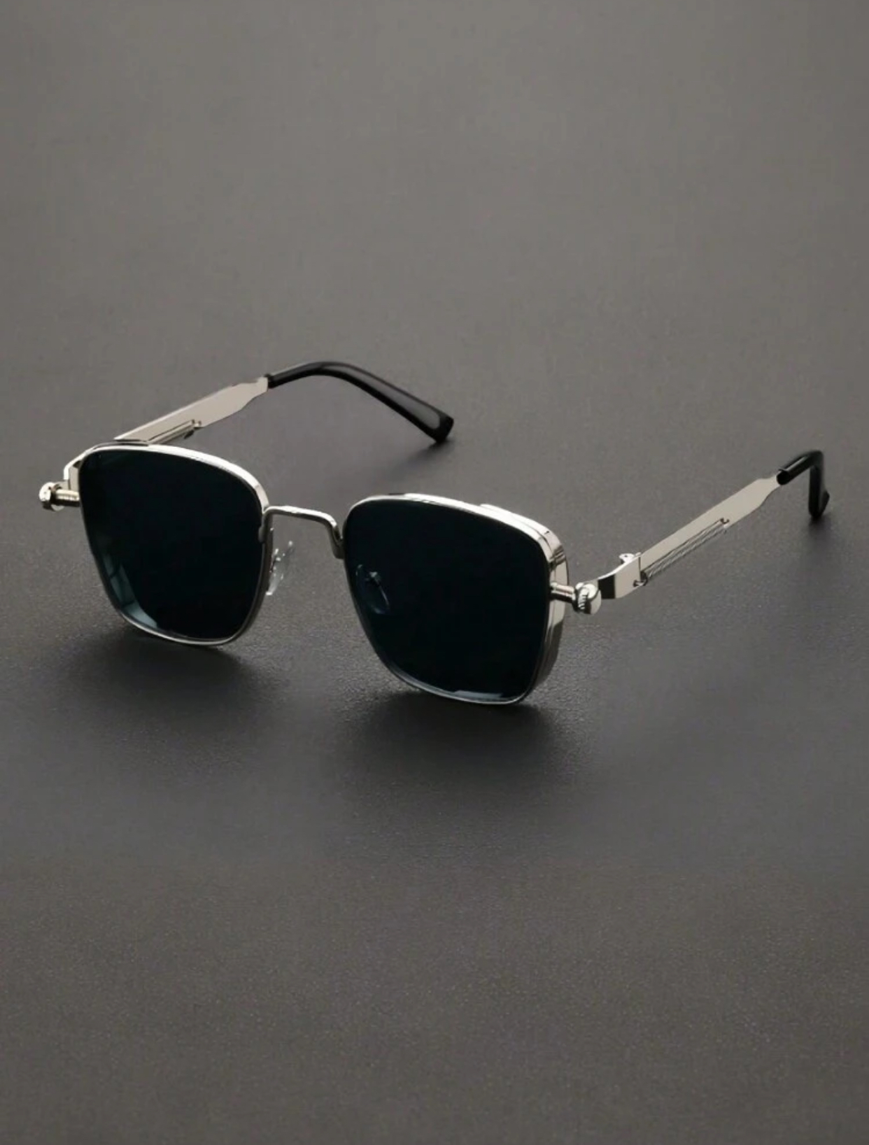 Steampunk-Inspired Hexagonal Sunglasses with Industrial Spring Temples in Polished Gold 3