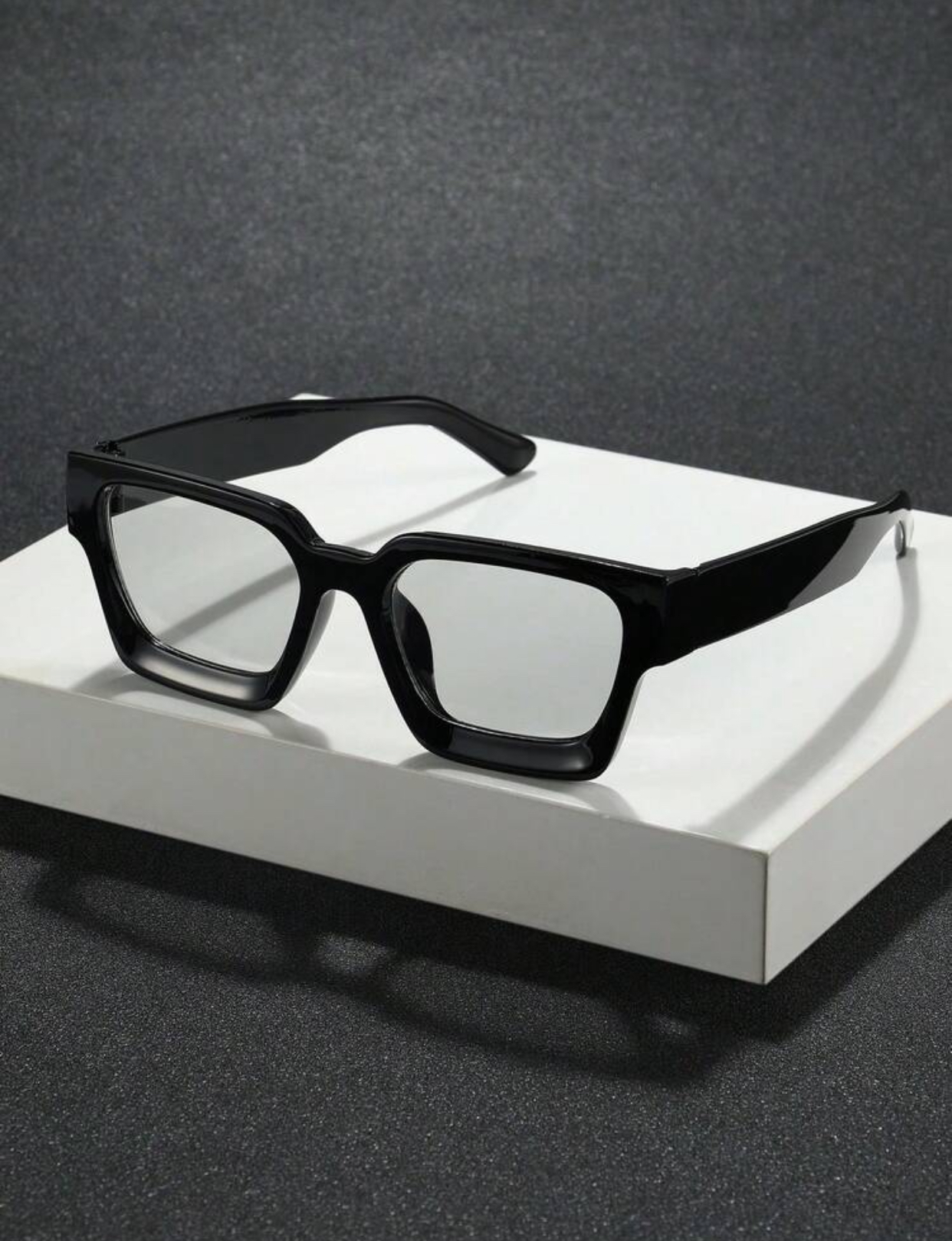 Modernist Transparent Crystal Square Sunglasses with Dark Ocean Blue Lenses
