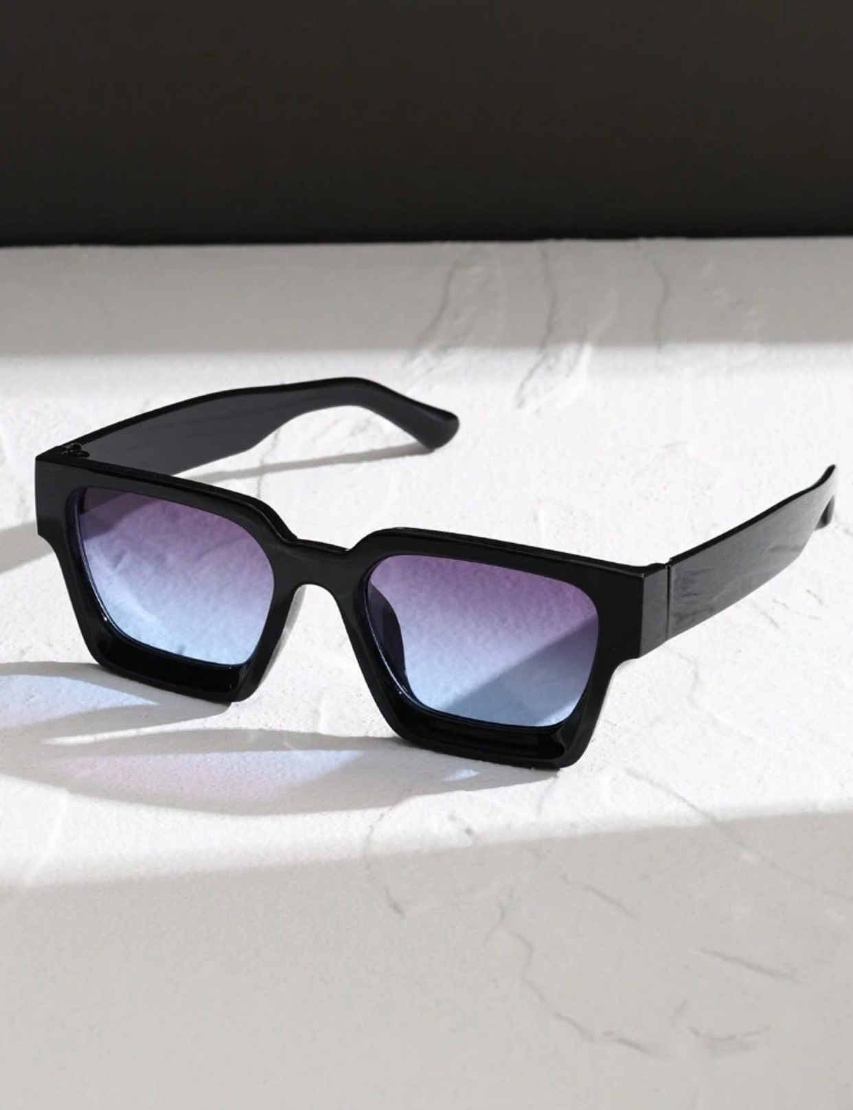 Modernist Transparent Crystal Square Sunglasses with Dark Ocean Blue Lenses 3
