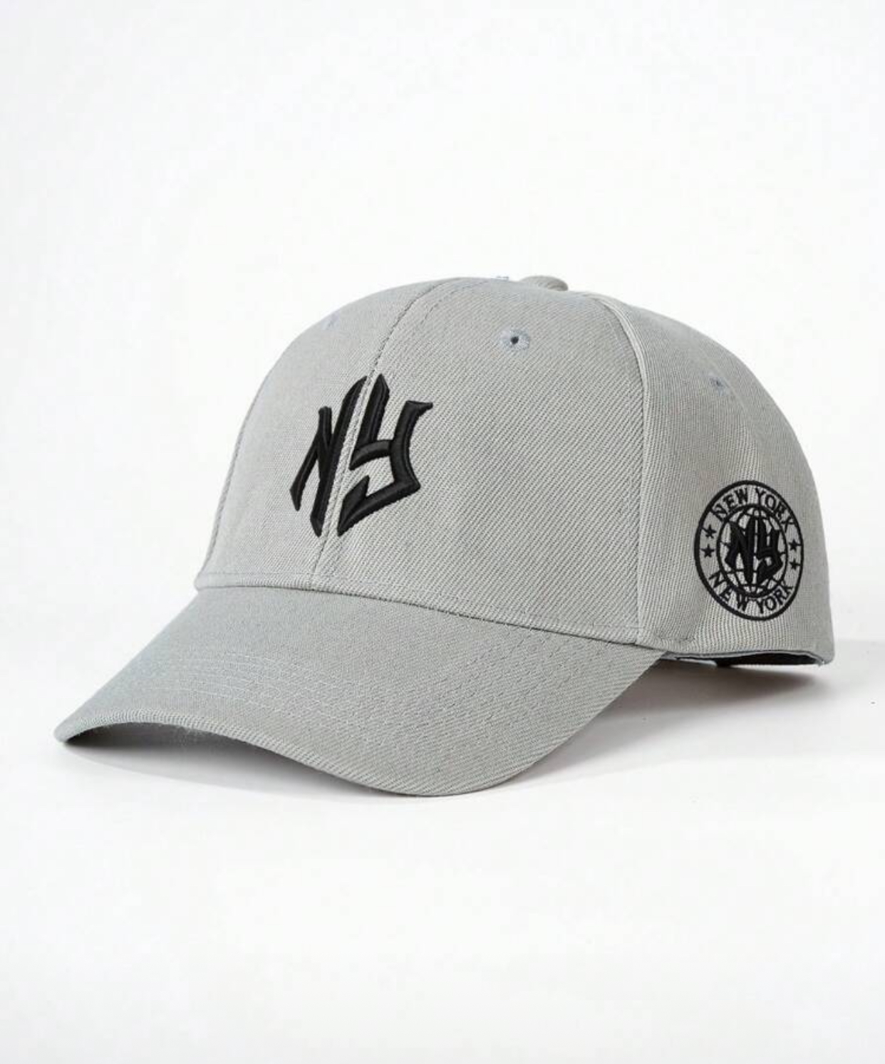 Urban Streetwear Heather Grey Baseball Hat with Stylized NY Monogram and Side Globe Patch