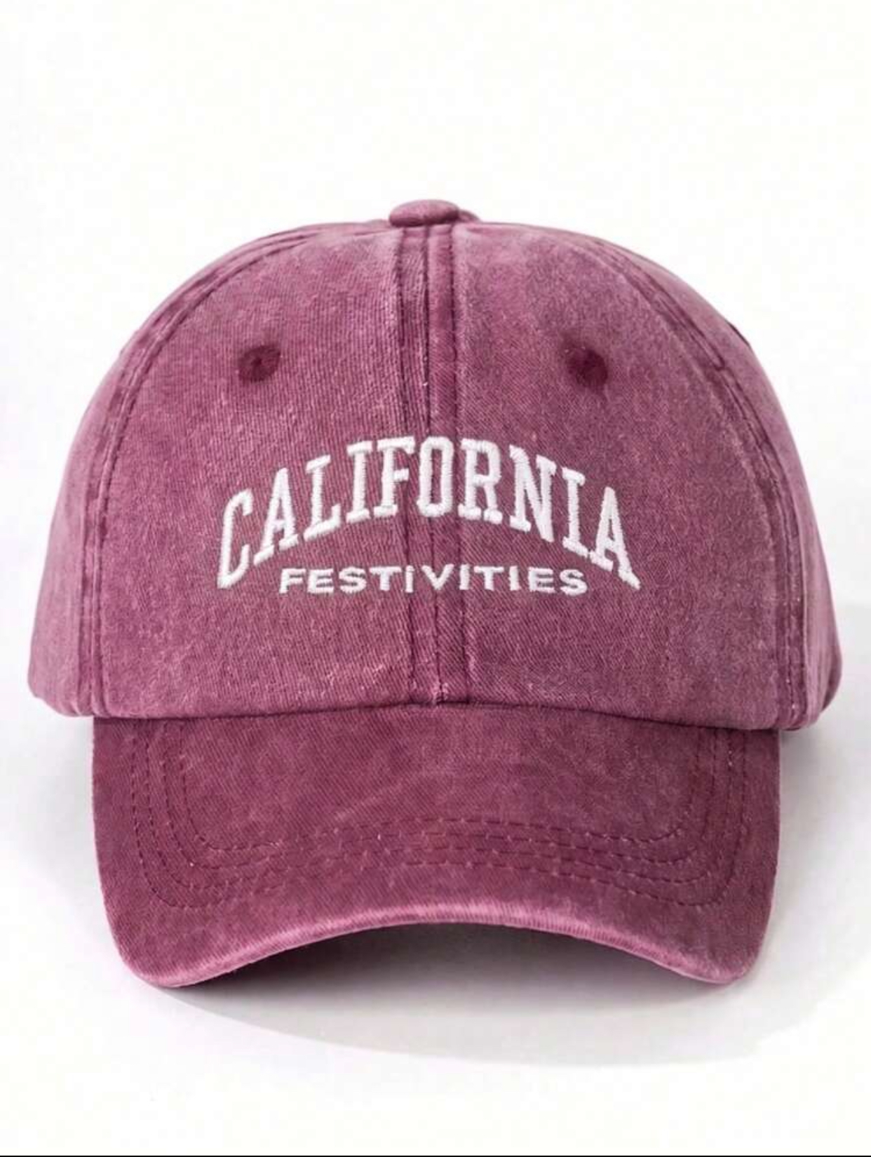 Vintage Washed Charcoal Grey Cotton Dad Hat with Embroidered "California Festivities" Varsity Text 3