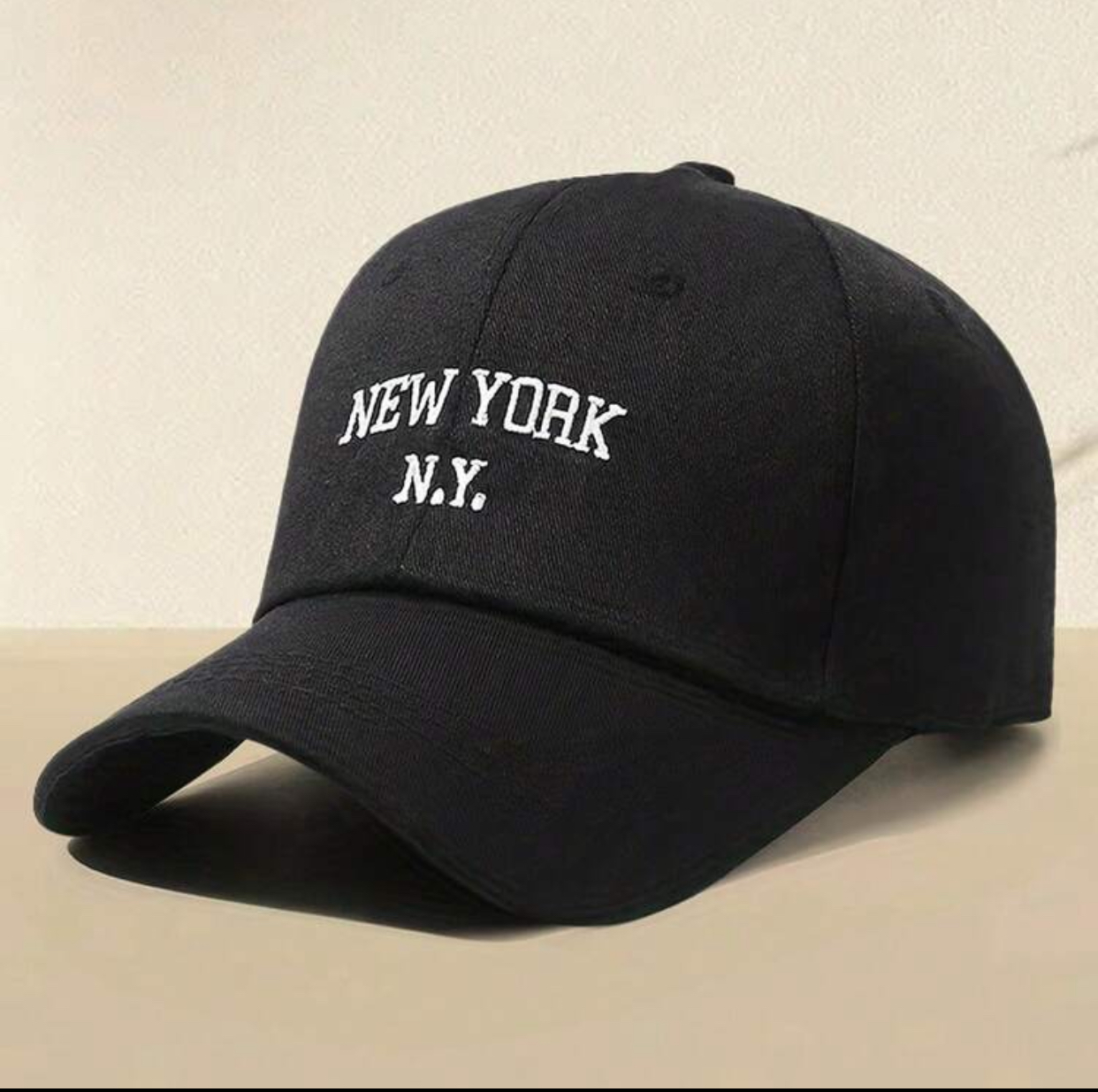 Classic Streetwear Black Cotton Twill Baseball Cap with Arched "New York N.Y." White Embroidery