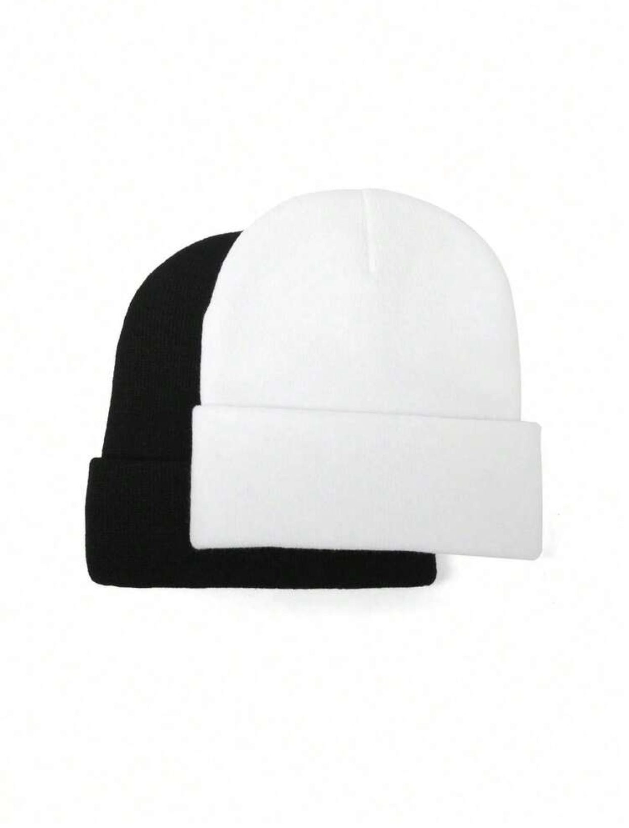 Edgy Heavy Metal Style White Knit Beanie with Black Abstract Distressed Graphic Embroidery 3