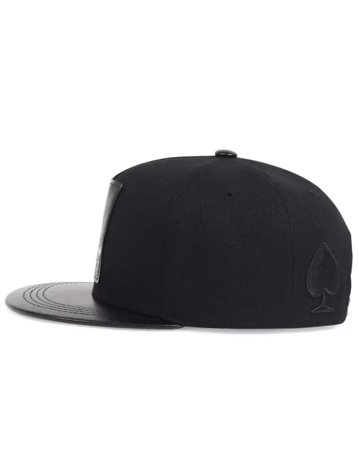 King of Spades Poker Theme Black Snapback Cap with Smooth Faux Leather Brim 2