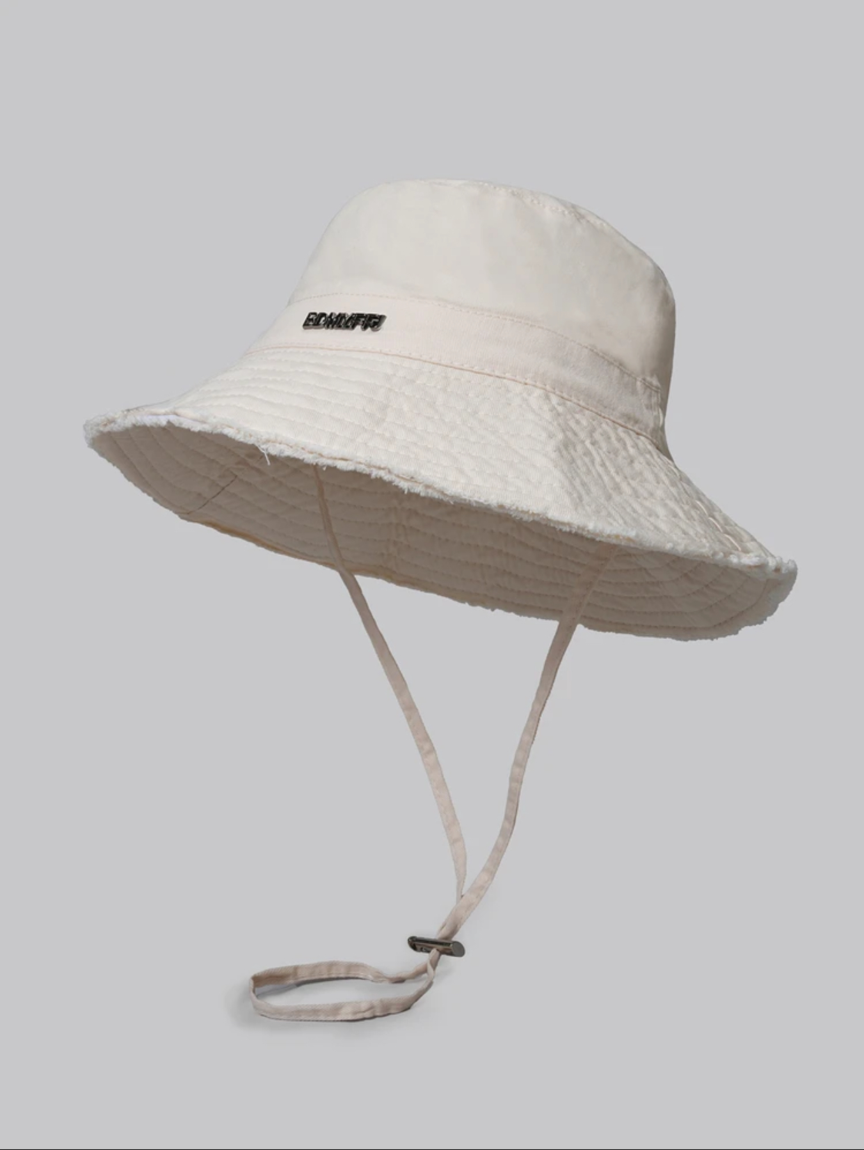Outdoor Faded Black Canvas Bucket Hat with Distressed Frayed Brim and Adjustable Chin Cord