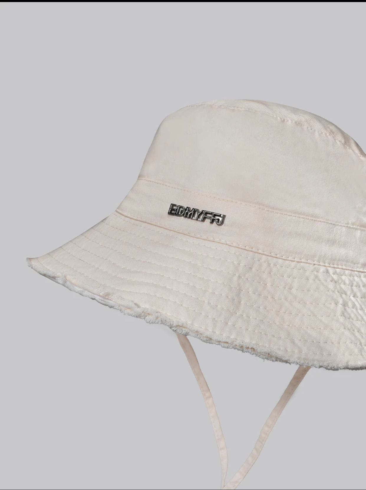 Outdoor Faded Black Canvas Bucket Hat with Distressed Frayed Brim and Adjustable Chin Cord 3