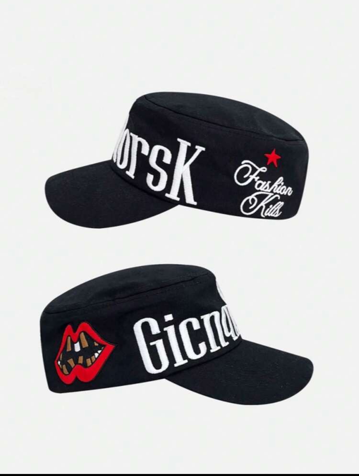 Side-Text Graphic Black Baseball Cap with Oversized White 'MorsK' Embroidery