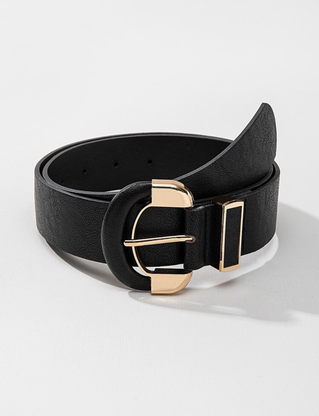 Retro Women's Wide Black Textured Belt with Half-Gold Half-Black Crescent Buckle