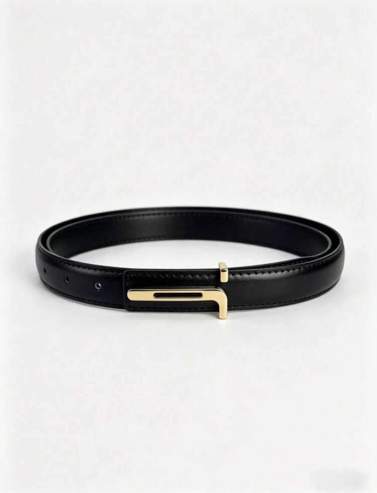 Ultra-Modern Men's Matte Black Leather Belt with Geometric Cutout Gold-Tone Sliding Buckle 3