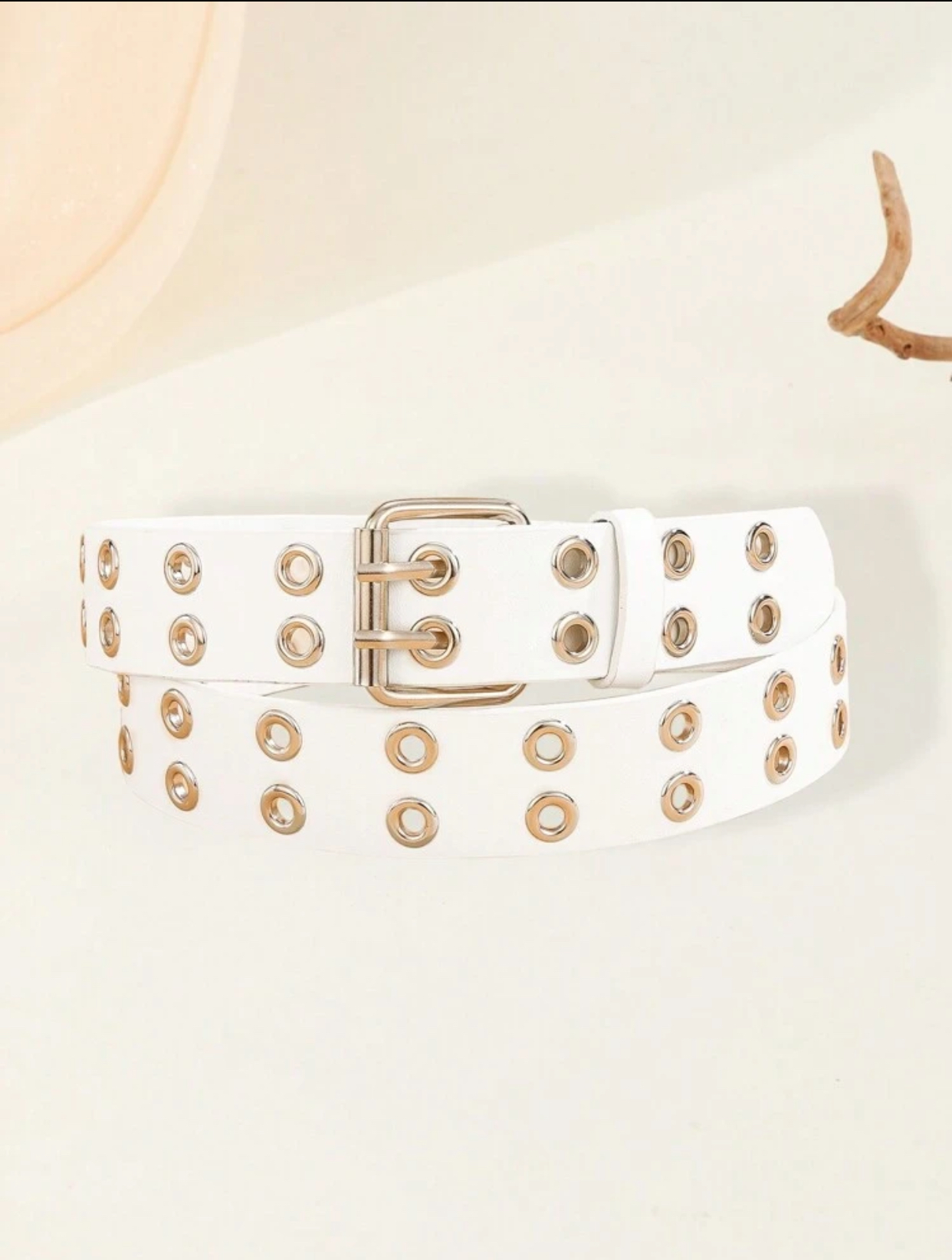 Edgy Punk-Rock Black Faux-Leather Belt with All-Over Double Grommet Silver Hardware