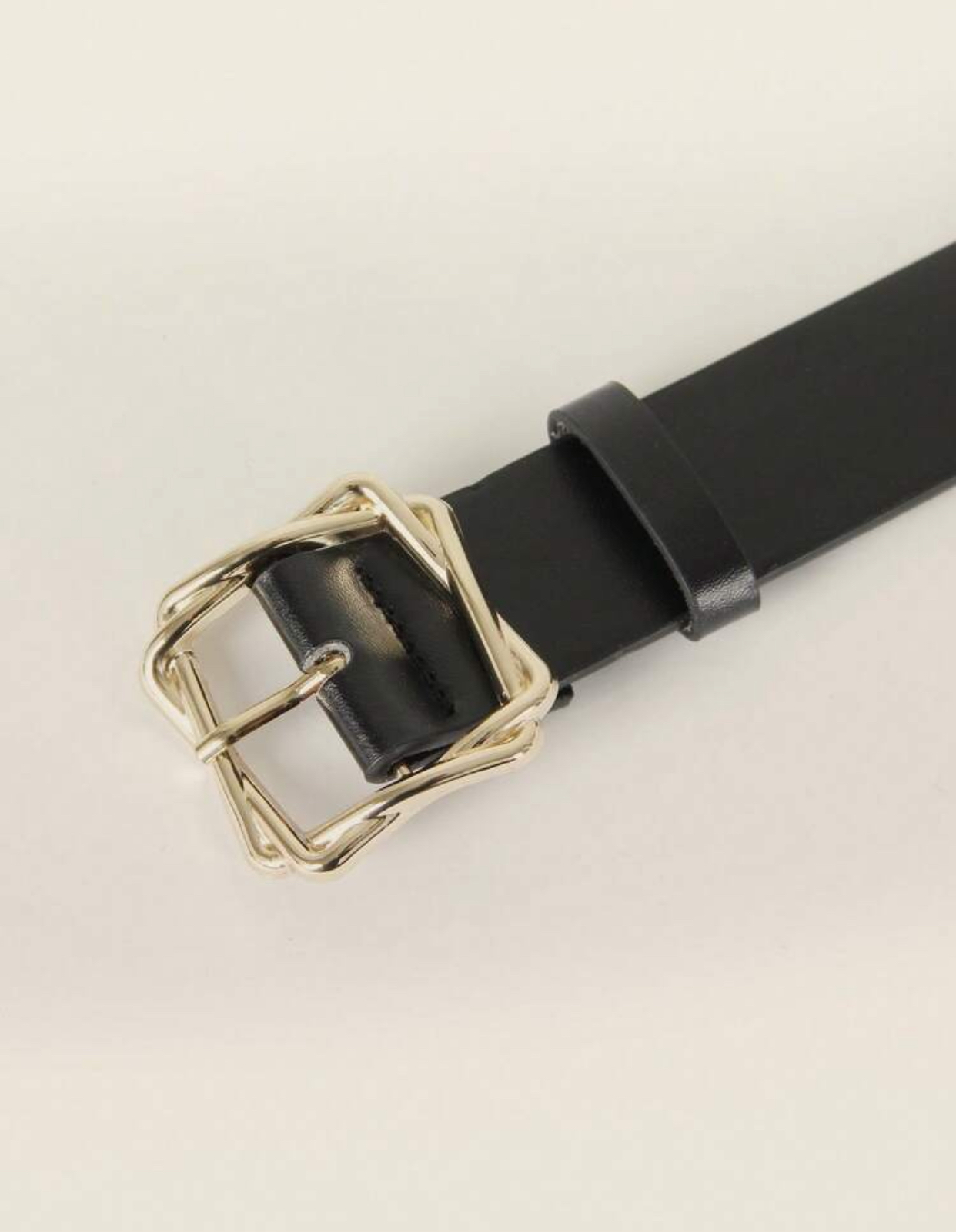 Modern Geometric Women's Black Belt with Layered Square Twisted Gold-Tone Buckle 2