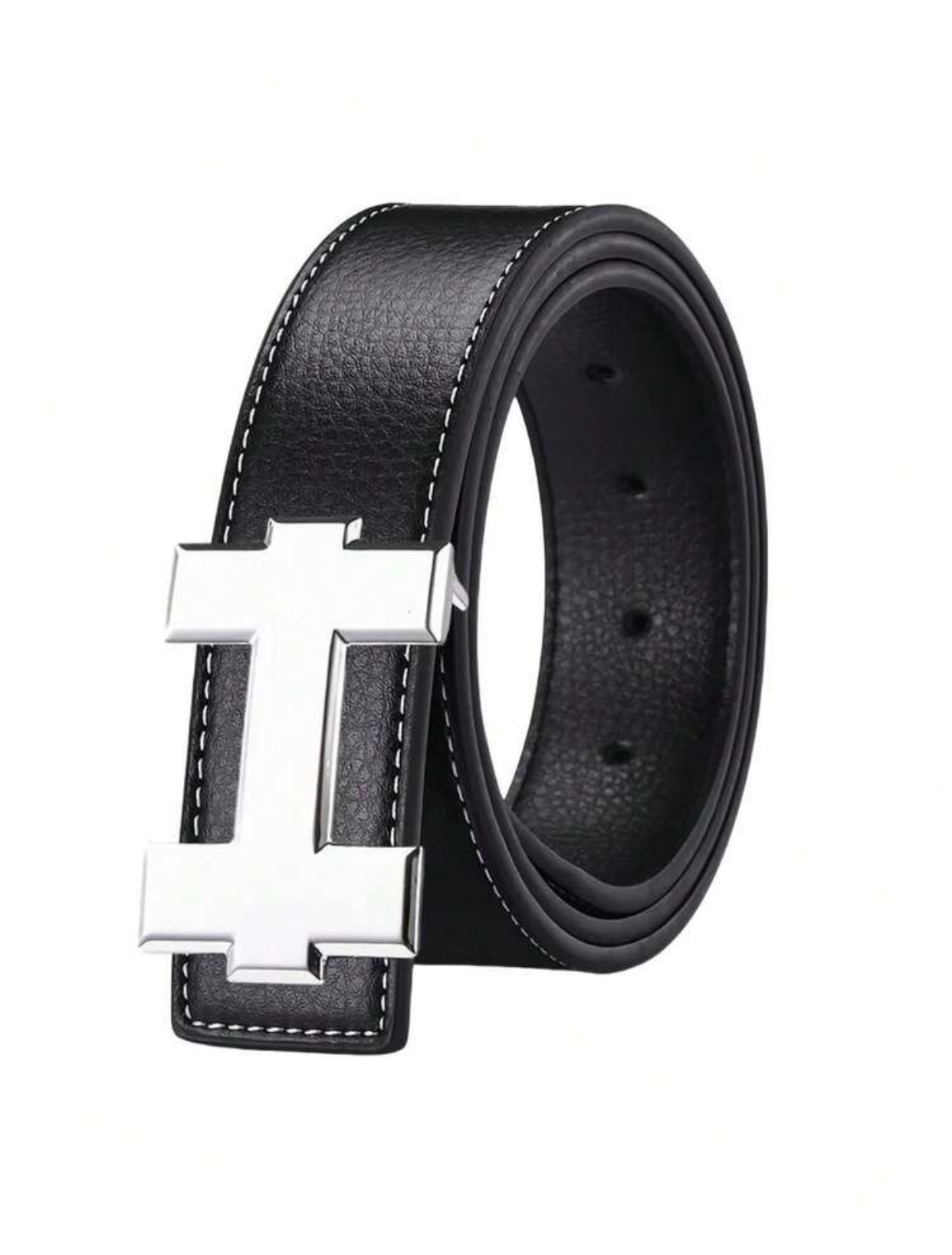 Classic Black Pebble-Grain Leather Belt with Iconic Silver-Tone "H" Buckle