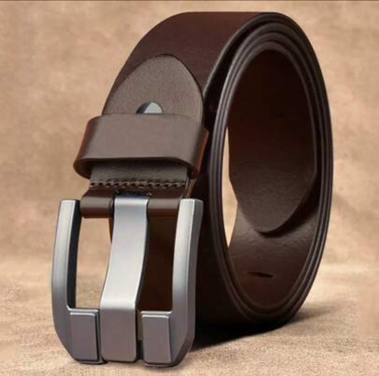 Rugged Men's Dark Brown Matte Leather Belt with Industrial Gunmetal Gray Buckle