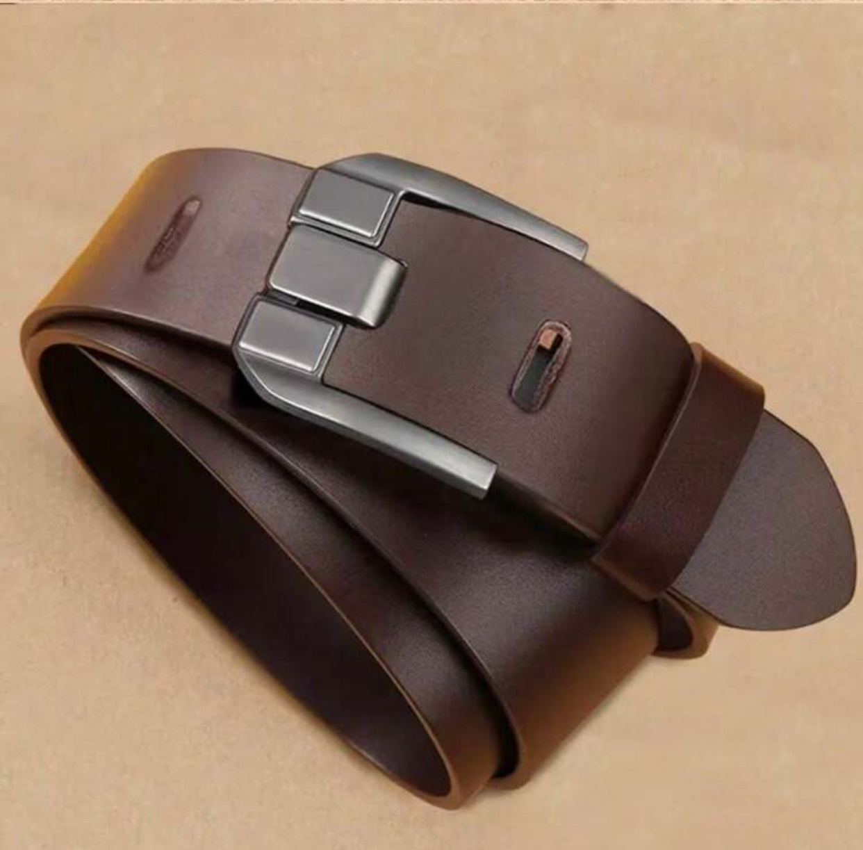 Rugged Men's Dark Brown Matte Leather Belt with Industrial Gunmetal Gray Buckle 2