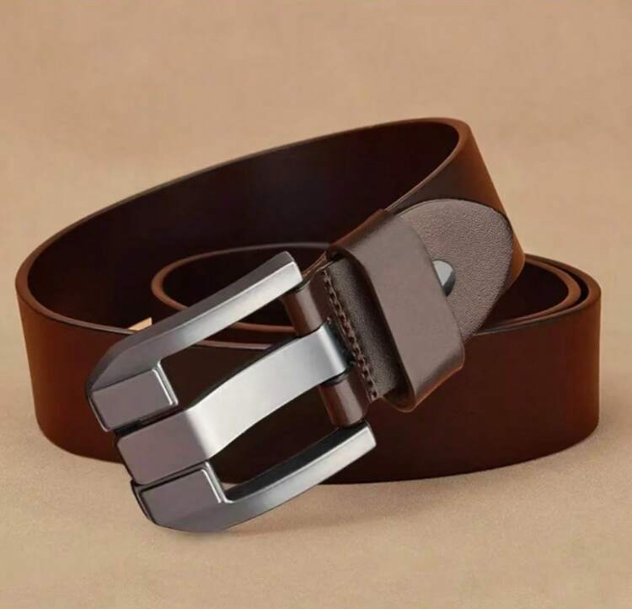 Rugged Men's Dark Brown Matte Leather Belt with Industrial Gunmetal Gray Buckle 3