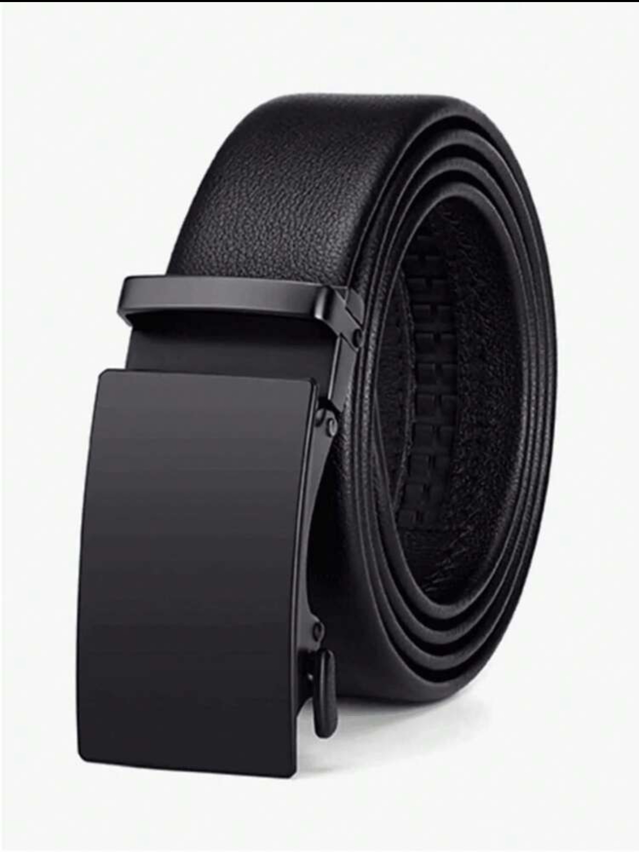 Sleek Men's Professional Black Leather Automatic Belt with Matte Black Plaque Buckle